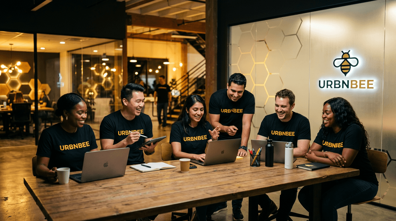 URBNBEE team collaborating in an office